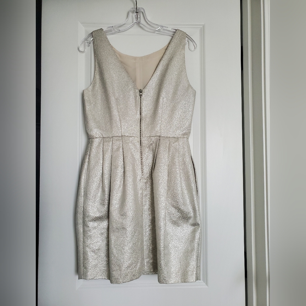 Club Monaco Shimmering Silver Mini Dress Sz 4 - Picture 4 of 5